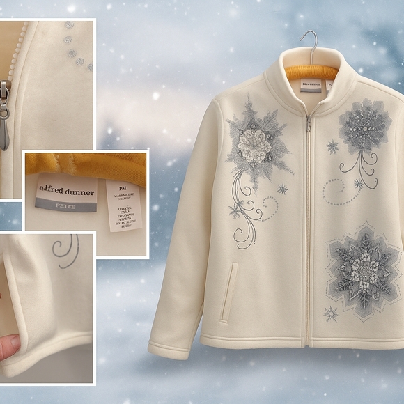 ❄️ Alfred Dunner Snowflake Embellished Fleece Sweater PM Petite Medium - Picture 15 of 15